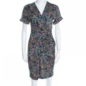 NWOT Diane Von Furstenberg silk multicolor geo print wrap mini dress sz 10